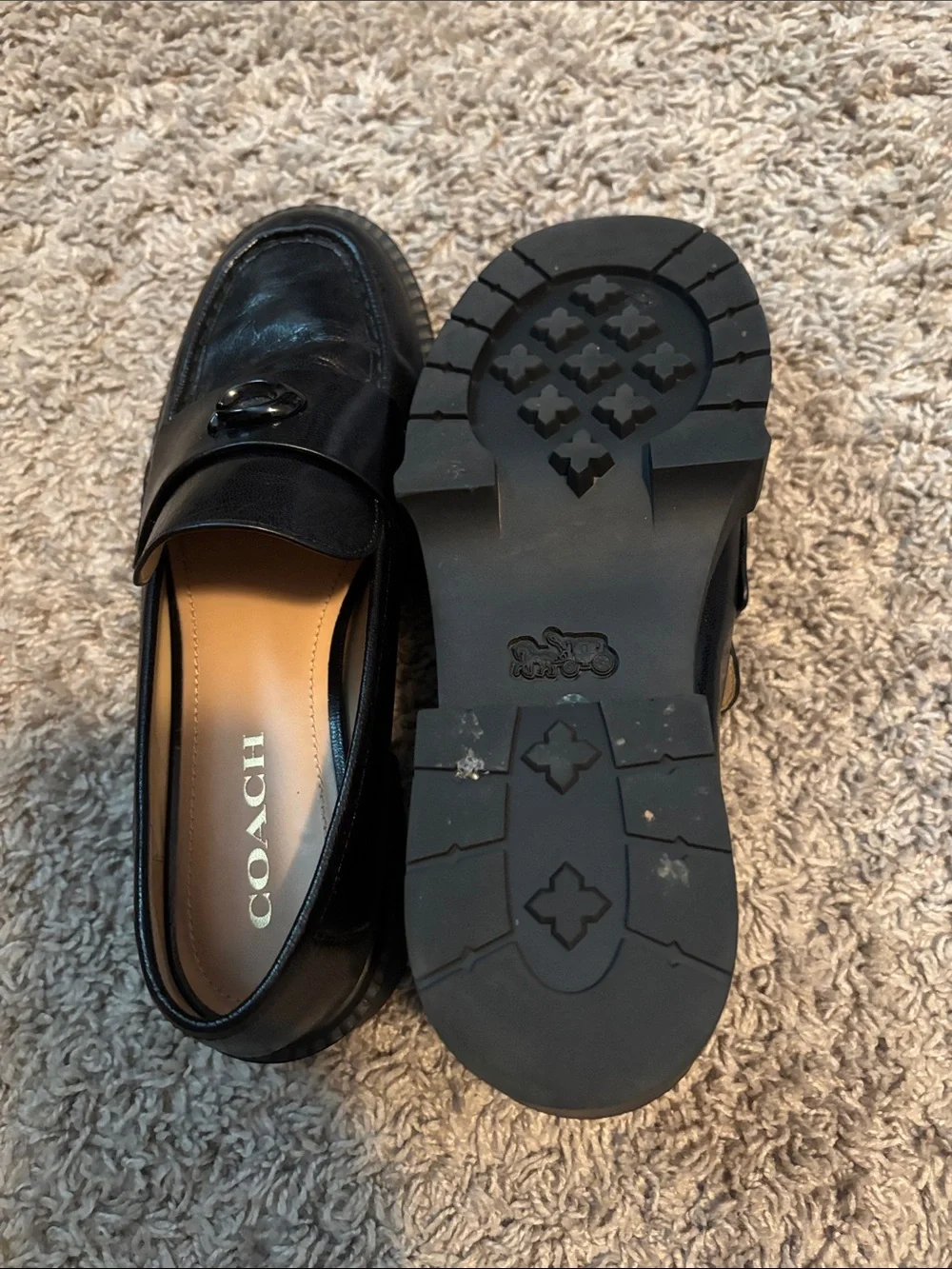 Coach Black Leah Lugsole Loafers